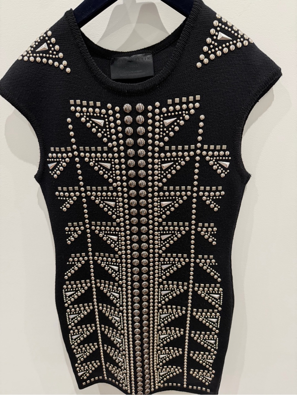 Philipp Plein Black Studded Knit Dress with Silver Hardware